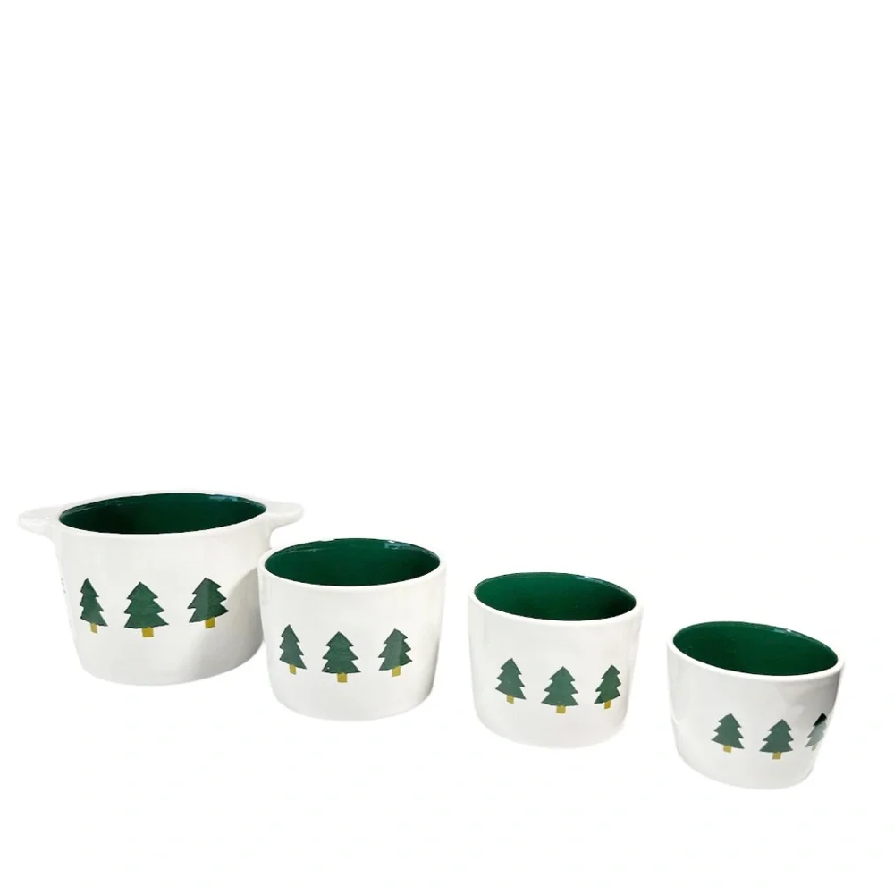 NEW Rae Dunn THREE CHRISTMAS TREES Measuring Cup Set/4